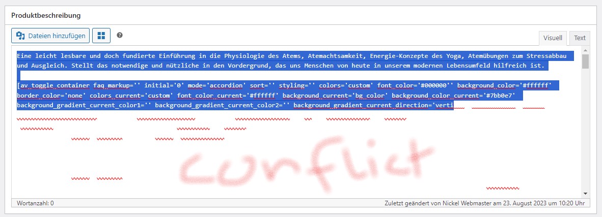 Conflict behaviour wth highlighted text in editor field